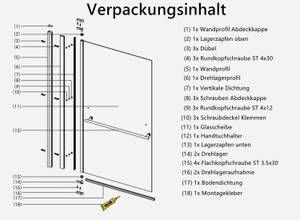 Badewannenfaltwand mit Handtuchhalter Schwarz - Glas - 80 x 140 x 0 cm