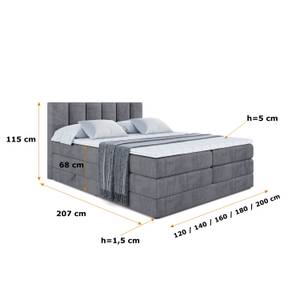 Boxspringbett BOXI1 KING Steingrau - Breite: 180 cm