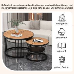 Couchtisch NaturEve Ⅱ (2er Set) Beige - Holzwerkstoff - Metall - Polyrattan - 70 x 45 x 70 cm