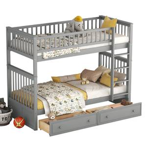 Etagenbett Kinderbett Aura Ⅲ Grau - Holzwerkstoff - Metall - Massivholz - 95 x 160 x 205 cm