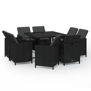 Garten-Essgruppe (9-teilig) 3095506 Schwarz - Kunststoff - Polyrattan - 107 x 74 x 109 cm