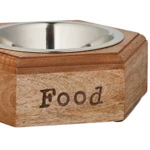 Hunde Napfset mit Holzhalterung Braun - Silber - Holzwerkstoff - Metall - 24 x 8 x 21 cm