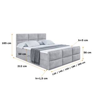 Boxspringbett OHIO-Z Hellgrau - Breite: 180 cm - H3