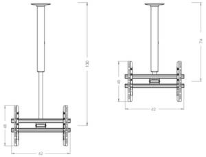 Support TV pour plafond CM Argenté - Métal - 62 x 94 x 10 cm