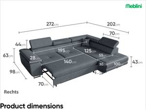 Ecksofa Carl L-Form Rechts Grau - Ecke davorstehend rechts - Longchair davorstehend rechts - Ottomane davorstehend rechts - Schlaffunktion davorstehend links