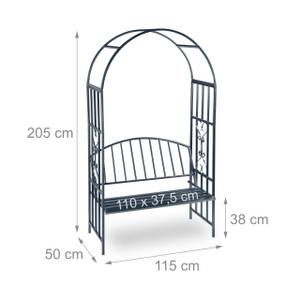 1 x Rosenbogen mit 2er Sitzbank Grau - Metall - 115 x 205 x 50 cm