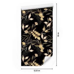 VLIES TAPETE Zarten Goldenen Blättern Beige - Schwarz - Braun - Grau - Weiß - Papier - 53 x 1000 x 1000 cm