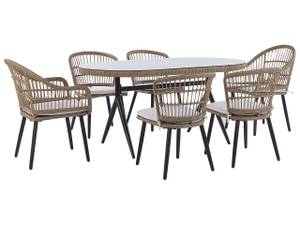 Gartenset ALIANO II 7-tlg Beige - Schwarz - Blau - Polyrattan - 159 x 85 x 94 cm