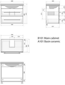 Badmöbel Dunit 600 2-teilig mit LED Schwarz - Holzwerkstoff - 36 x 52 x 60 cm