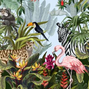 Papier Peint ANIMAUX Plantes Tropicales 360 x 240 x 240 cm