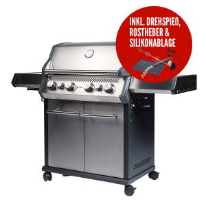 Gasgrill S-418 Edelstahl inkl. Drehspieß Silber - Metall - 153 x 119 x 64 cm