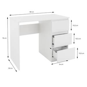 Schreibtisch drei Schubladen 90x76x50 cm Weiß