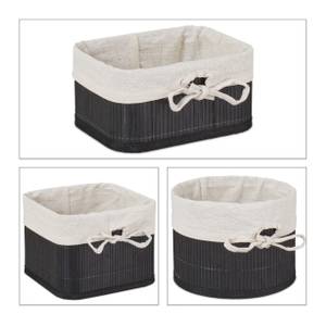 Lot de 4 paniers de rangement en bambou Noir - Blanc - Bambou - Bois manufacturé - Textile - 33 x 17 x 23 cm