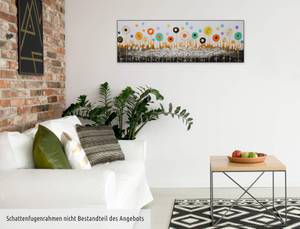 Tableau peint à la main Aerial Flowers Doré - Bois massif - Textile - 120 x 40 x 4 cm