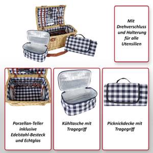 Picknickkorb-Set B23 Porzellan Blau - Braun - Weiß - Metall - Holzart/Dekor - Holz teilmassiv - 46 x 26 x 31 cm