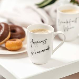 Becher Happiness Statement 6er Set Weiß - Porzellan - 8 x 11 x 12 cm