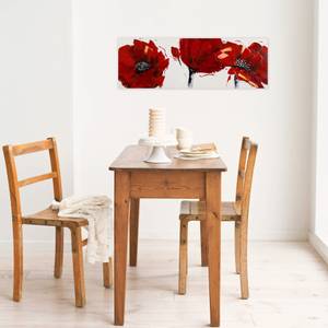 Acrylbild handgemalt Feuerroter Mohn Rot - Massivholz - Textil - 90 x 30 x 4 cm