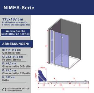 Walk-in-Dusche faltbar mit Duschablage Breite: 115 cm