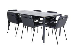 Pelle ensemble table, table noir et 6 Noir - Bois massif - 90 x 75 x 190 cm