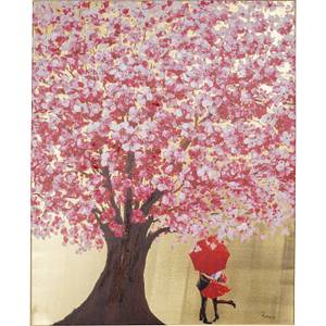 Tableau déco Touched fleurs couple Rose foncé - Textile - 80 x 100 x 4 cm