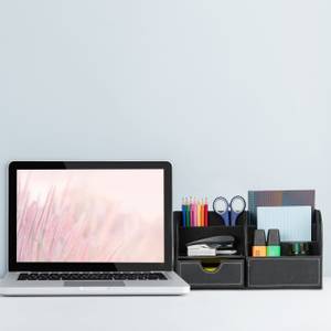 Schreibtisch Organizer Kunstleder Schwarz - Weiß - Holzwerkstoff - Kunststoff - Textil - 28 x 15 x 15 cm