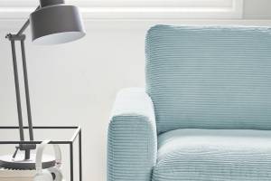 Ecksofa CARA Cord Hellblau - Ecke davorstehend rechts