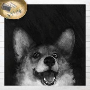 Illustration Hund Corgi Schwarz Weiß 140 x 140 cm