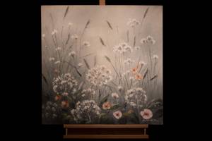 Acrylbild handgemalt Frühlingszauber Grau - Grün - Massivholz - Textil - 80 x 80 x 4 cm