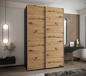 Armoire Lux 1 Noir - Imitation chêne - Argenté - Largeur : 160 cm