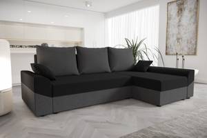 Ecksofa DENVI Schwarz - Steingrau - Ecke davorstehend rechts