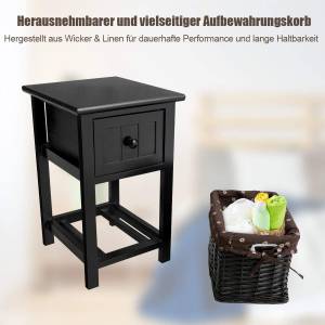 Nachttisch mit Korb und Schublade Schwarz - Holzwerkstoff - 31 x 45 x 28 cm