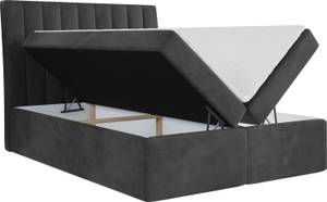 Boxspringbett mit Topper AMILA Steingrau - Breite: 200 cm - H4