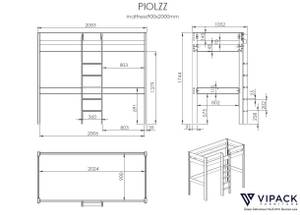 Lit mezzanine PINO LB005 Blanc - 105 x 174 x 208 cm