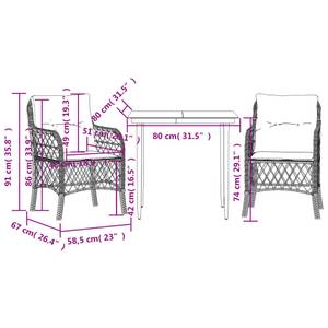 Bistro-Set-k452 ( 3-tlg ) Schwarz - Massivholz