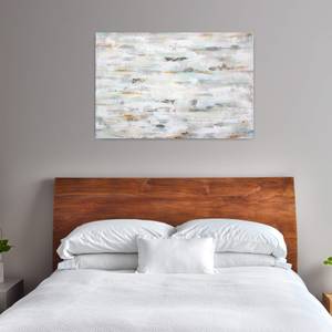 Tableau peint à la main Océan de nuages Gris - Argenté - Bois massif - Textile - 120 x 80 x 4 cm