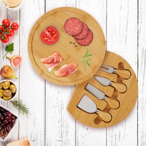 Plateau fromage bambou & lot 4 couverts Marron - Bambou - Métal - 25 x 4 x 25 cm