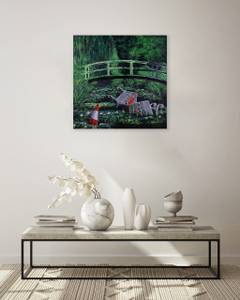 Tableau peint à la main Banksy's Monet Vert - Orange - Bois massif - Textile - 80 x 80 x 4 cm