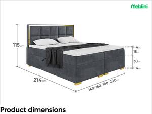 Boxspringbett Dani Gold Dunkelgrau - 140 x 214 cm - H3