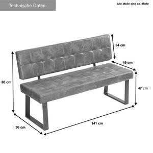 Sitzbank SIGFRID Schwarz - Metall - Textil - 141 x 86 x 56 cm