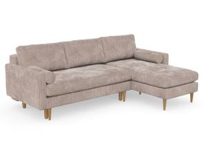 Esme Schlafsofa mit Chaiselongue Beige - Braun - Holzwerkstoff - Massivholz - Textil - Holzart/Dekor - Holz teilmassiv - 232 x 86 x 160 cm