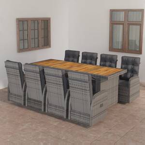 Garten-Essgruppe (9-teilig) 3012970-3 Grau - Metall - Kunststoff - Polyrattan - Holzart/Dekor - 90 x 74 x 240 cm