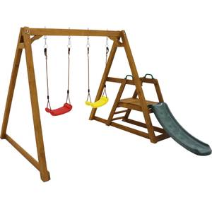 Doppelschaukel-Rutschen-Set Woody Ⅳ Braun - Kunststoff - Massivholz - 240 x 169 x 239 cm