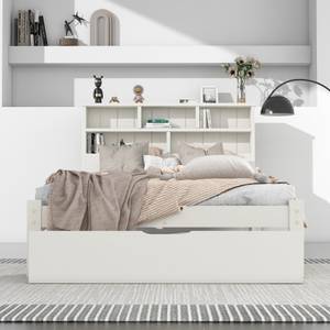 Einzelbett mit Bücherregal Ceres Ⅱ Braun - Weiß - Holzwerkstoff - Metall - Massivholz - Holzart/Dekor - 100 x 93 x 219 cm