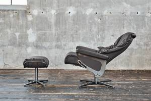 Fauteuil relax MODO cuir avec pouf Gris