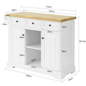 Kücheninsel FKW101-WN Weiß - Holz teilmassiv - 115 x 91 x 46 cm