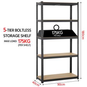 Standregal 5 Ebenen Schwarz - Metall - 40 x 180 x 90 cm