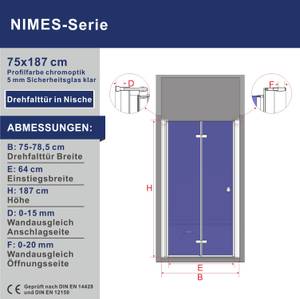 Duschtür Faltbar Echtglas Breite: 75 cm