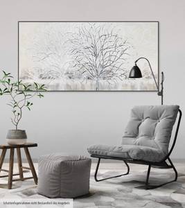 Tableau peint à la main Viridian Stream Beige - Blanc - Bois massif - Textile - 120 x 60 x 4 cm