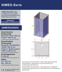 Duschkabine Eckeinstieg mit Falttür 100 x 70 cm