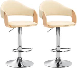 Tabouret de bar Nilse Lot de 2 Imitation hêtre - Crème - Chrome